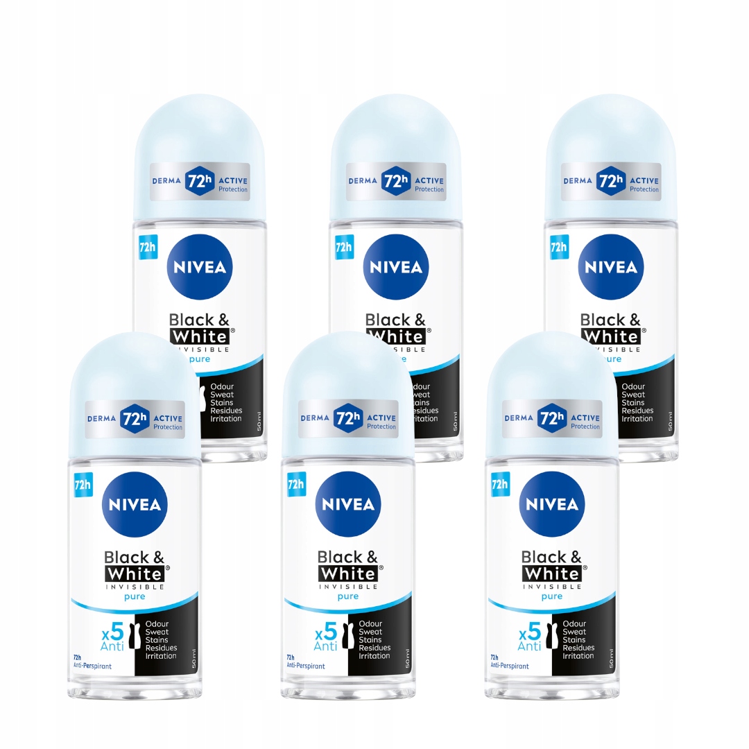 Nivea Black&White Pure Dámský antiperspirantový kuličkový set 72h 50ml x6