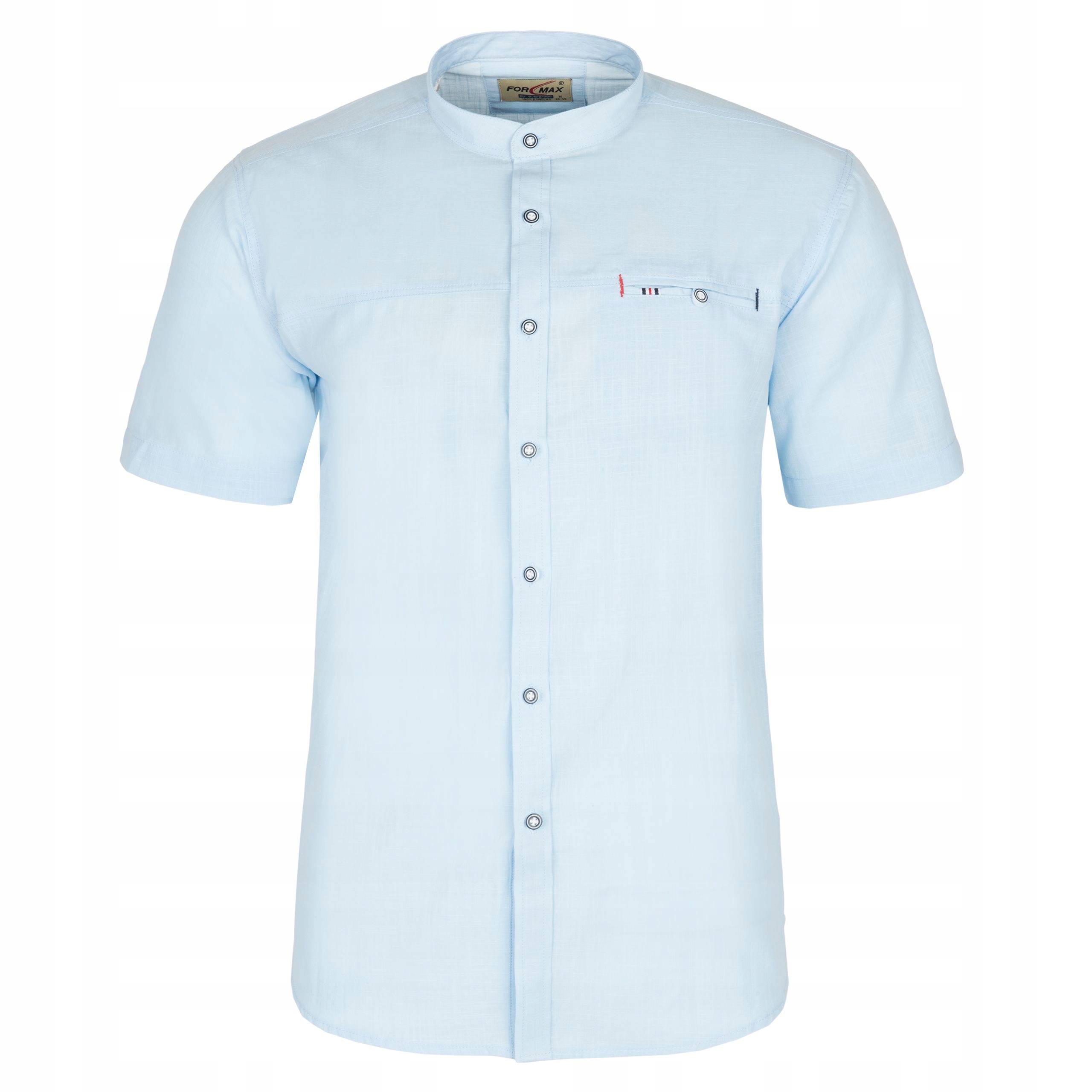 LNIANA BAWEŁNIANA KOSZULA MĘSKA STÓJKA BŁĘKITNA ROZ.M 39/40