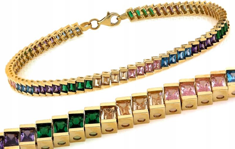 Náramek ze zlata 585 s obdélníkovými barevnými kameny r20 14Kt
