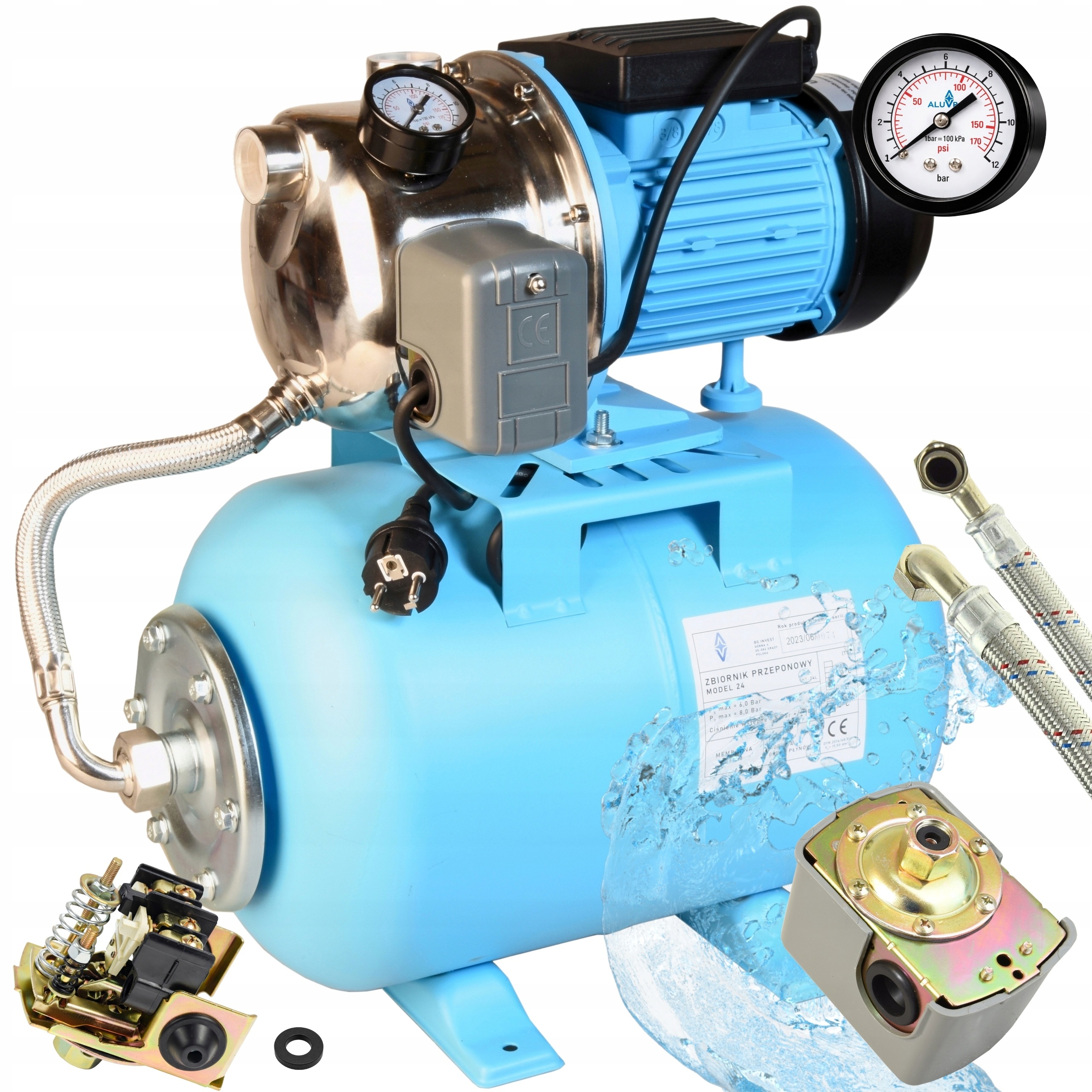 Kompletná Sada Pumpa Na Vodu 24L Nádrž 24L 1100W 3600l/h Inox Výkonná