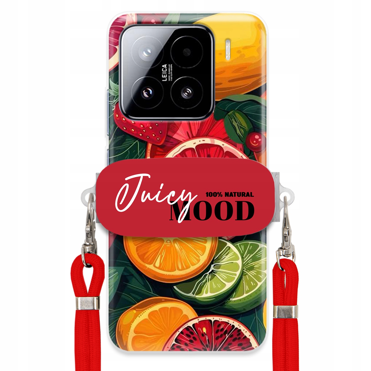 Pouzdro pro Xiaomi 15 Červené Crossbody vodítko Držák Módní Juice Mood Ovoce