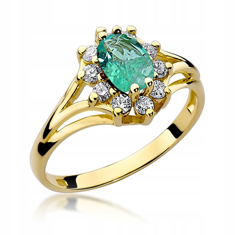 Prstýnek 585 14K s brilianty 0,30 ct Smaragd 0,80 Ct