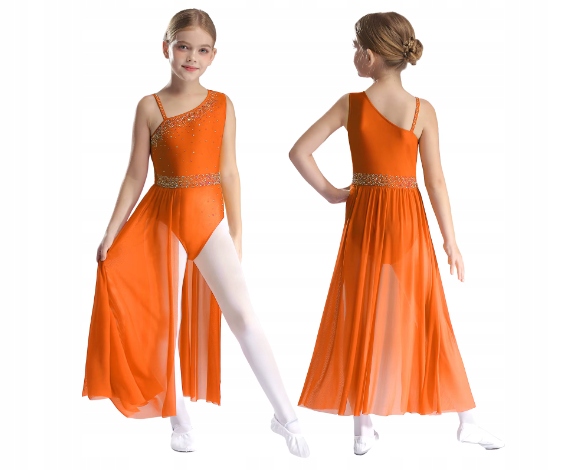 Strój Do Tańca Sukienka Body Tutu Do Tańca 134 /140 Pomarańczowa 2621