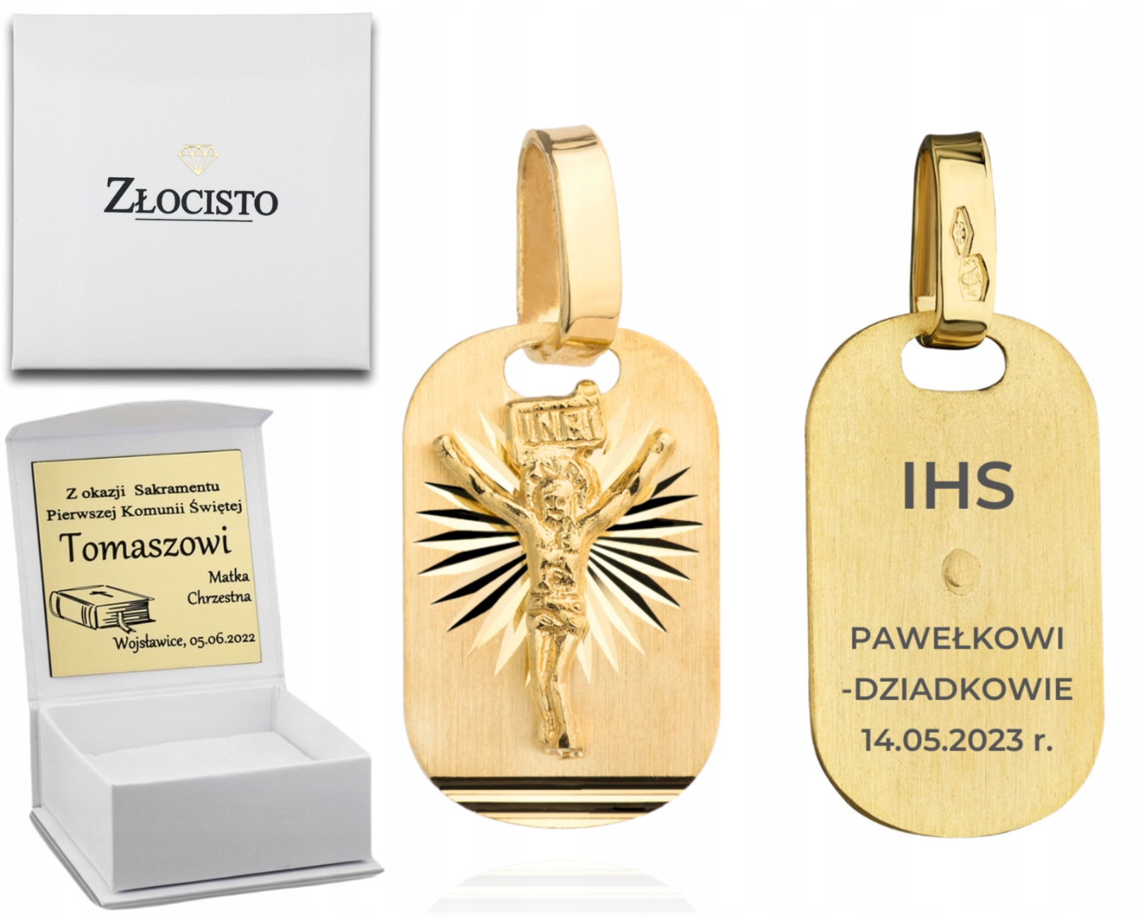 Zlatý Medailonek S Ukřižovaným Ježíšem 585 Gravírování Křest Svaté Přijímání Dárek