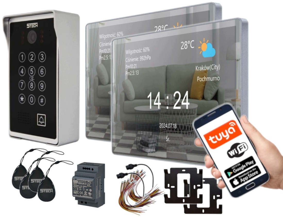 Wideo Domofon 5Tech Brama Furtka Fullhd Rfid WiFi Szyfrator Aplikacja Din