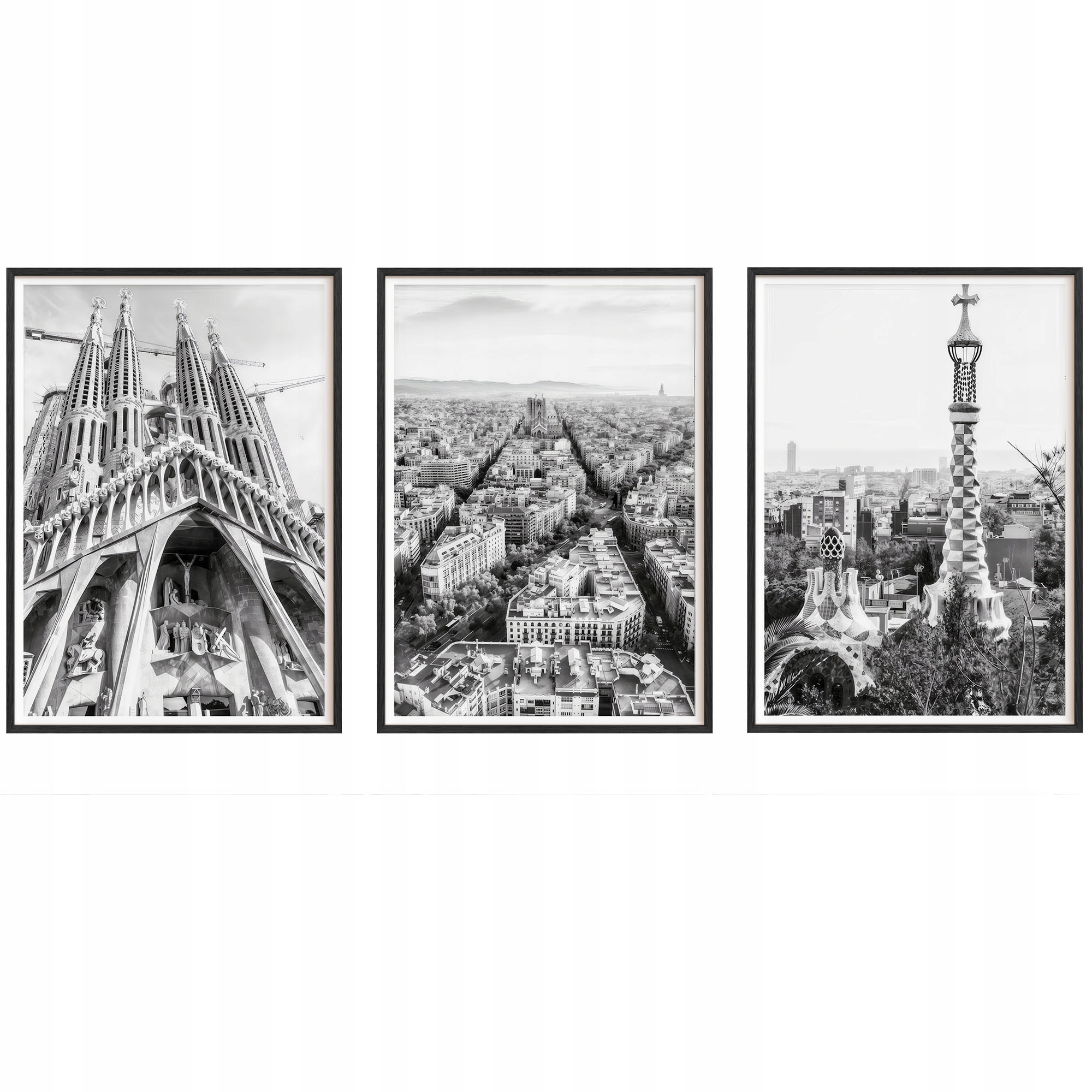 Obrazy Barcelona Sagrada Plagáty Drevené rámy Čierne 3ks 30x42 cm