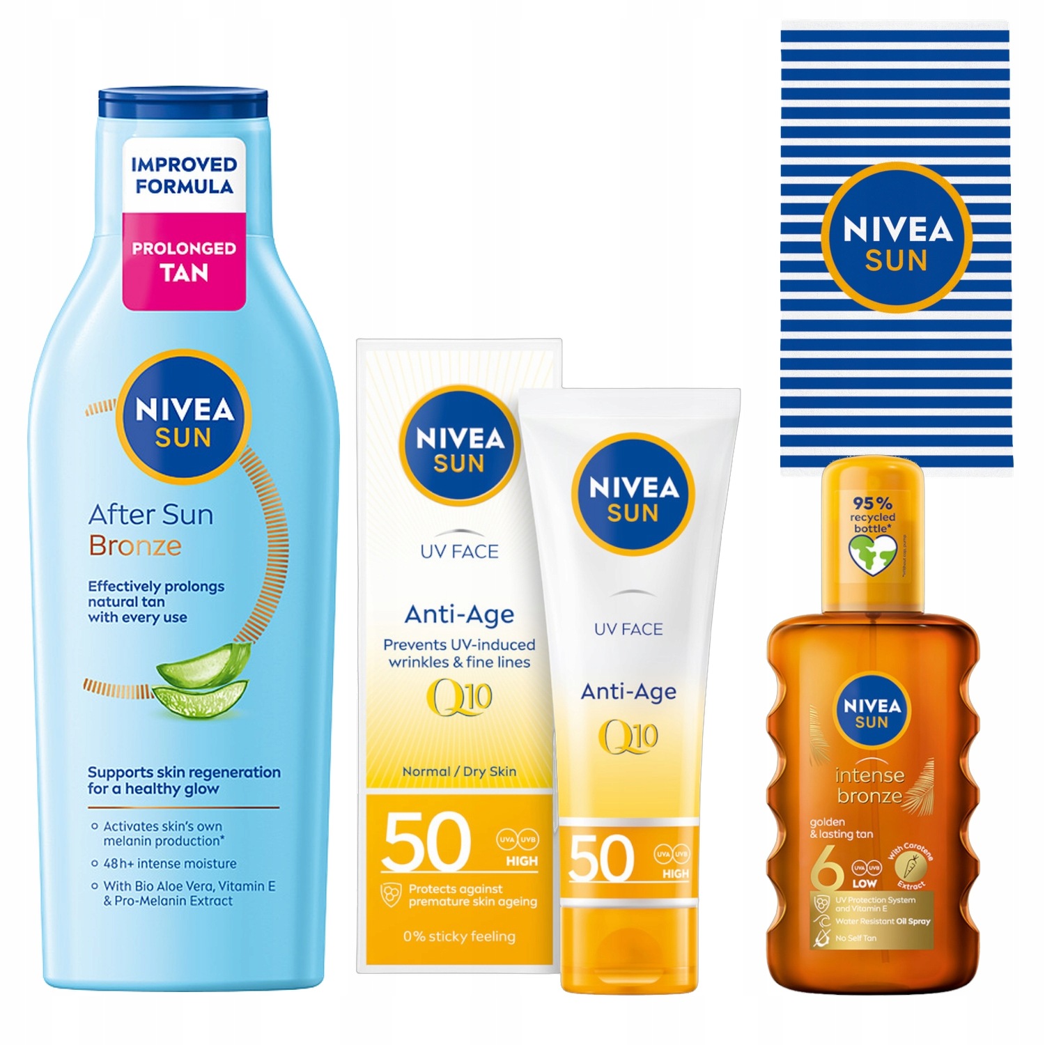 Nivea Sun Olejek SPF6+ Balsam po opalaniu+ Krem do twarzy Q10 SPF50