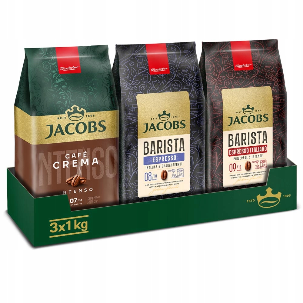 Kawa ziarnista Jacobs Crema Intenso, Barista Espresso, Italiano 3x 1kg