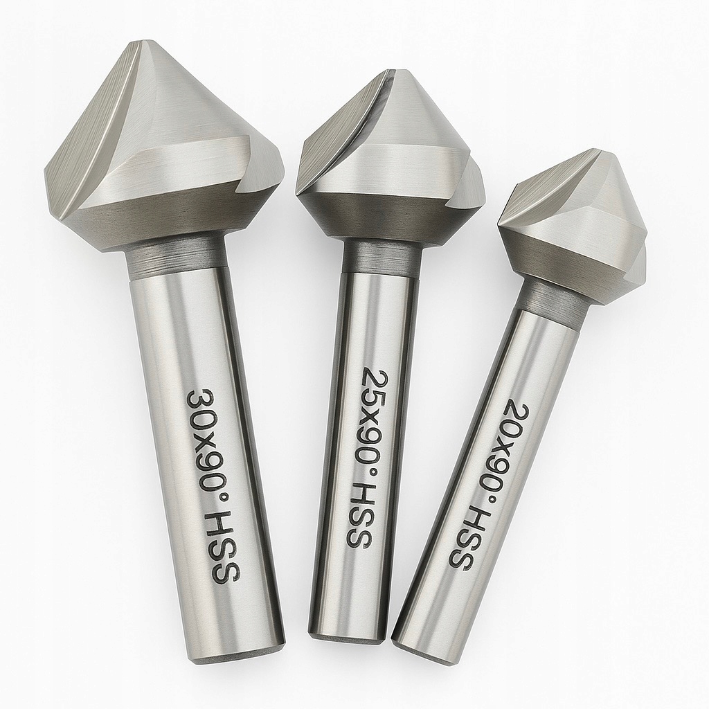 Fazownik Pogłębiacz Frez Hss Zestaw 3SZT 90° 20.5/25/30MM Drewniane Pudełko