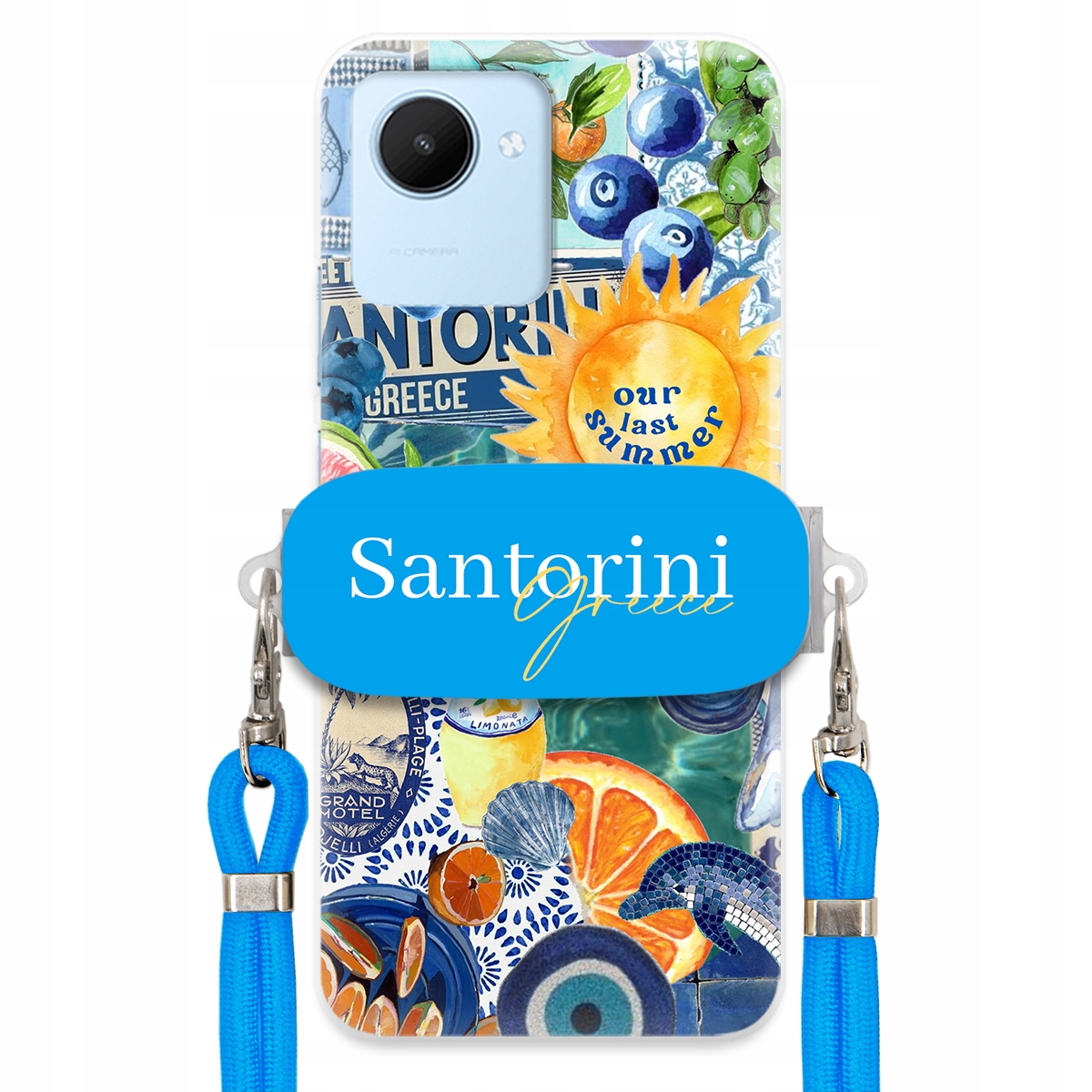 Puzdro pre Realme C30 Modré Crossbody vodítko držiak Santorini Sea Vibes
