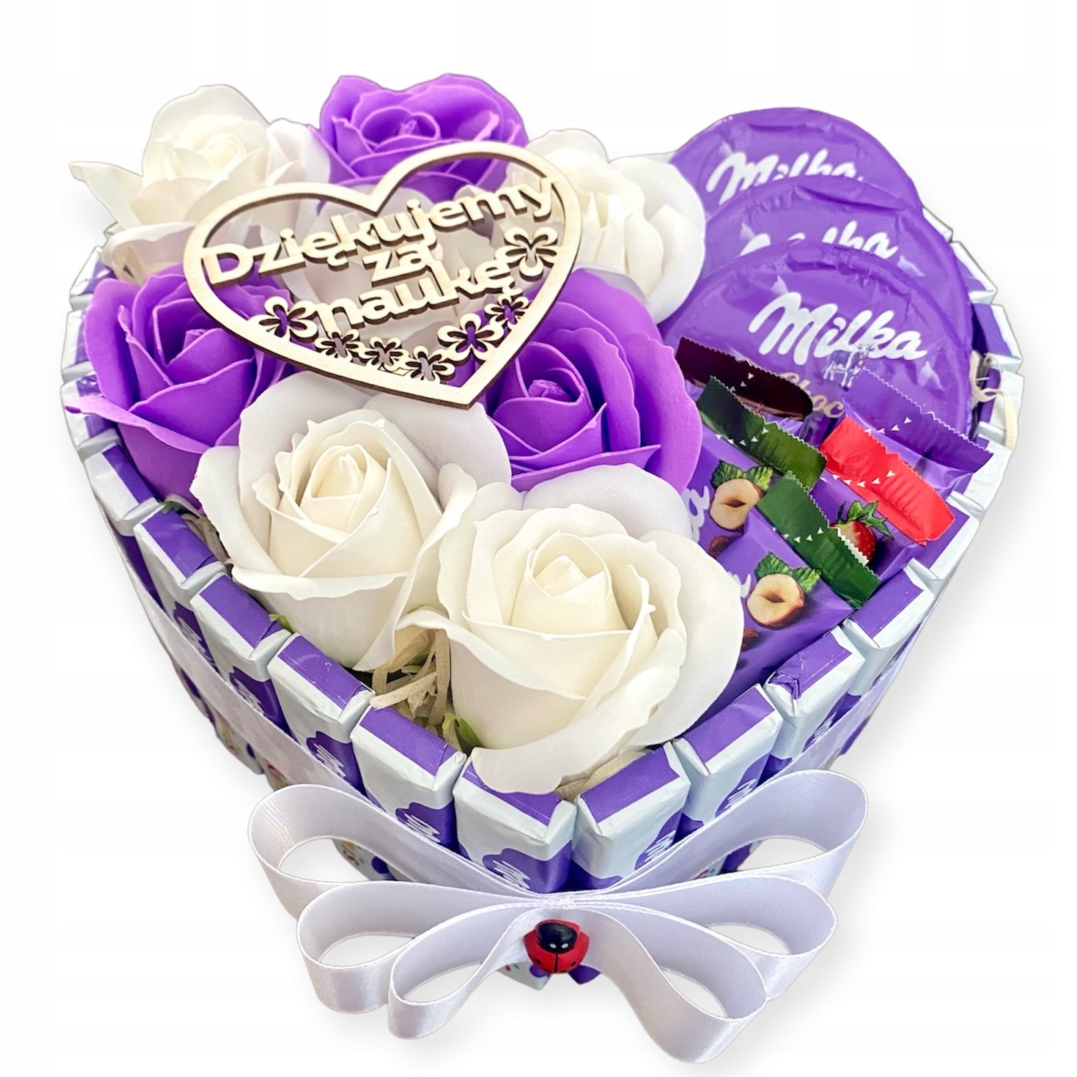 Tort Serce Milka Zestaw Prezentowy róże mydlane Dzień Nauczyciela dla Pani
