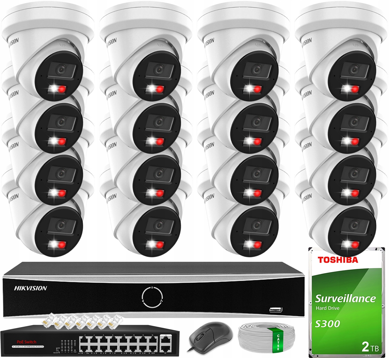 Monitorování 16x Kamera 6MPx s analytikou AcuSense Hybrid Disk 2TB Hikvision