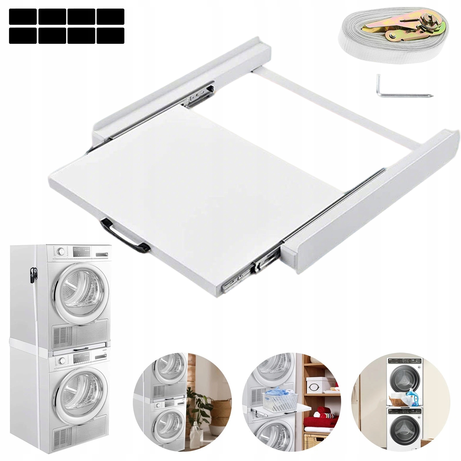 Uniwersalny łącznik pralki i suszarki z wysuwaną półką stabilny 6m liny