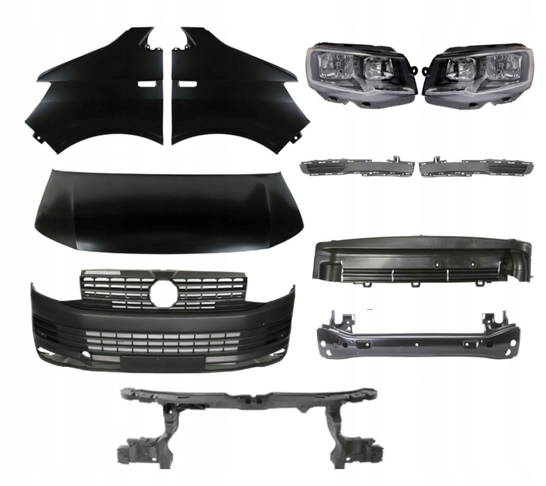 VW Transporter T6 15- ZDERZAK MASKA LAMPY BŁOTNIKI