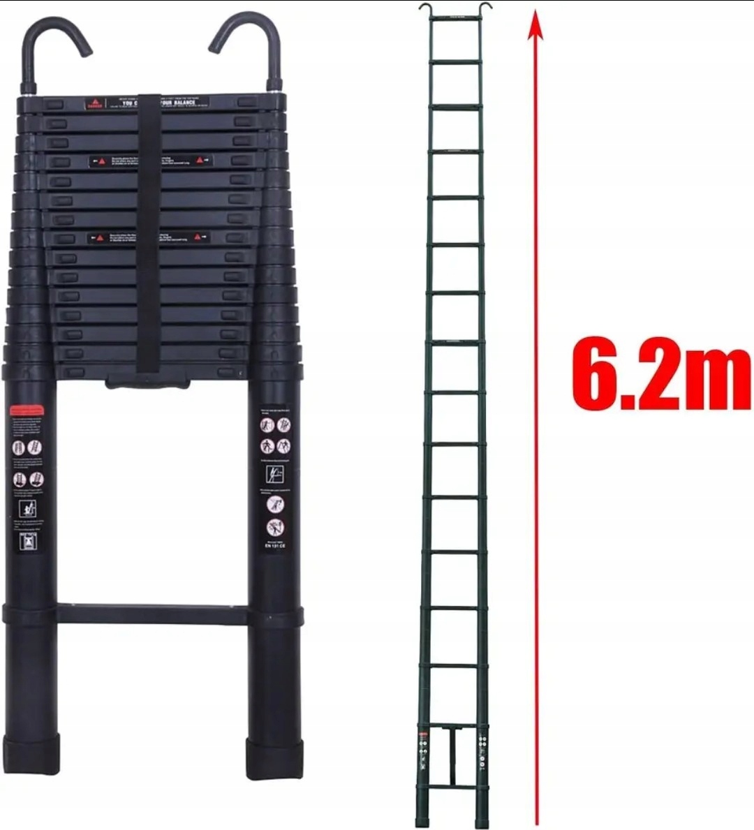 Teleskopická závesná rebríková tyč 7,5 m s háčikmi zdarma