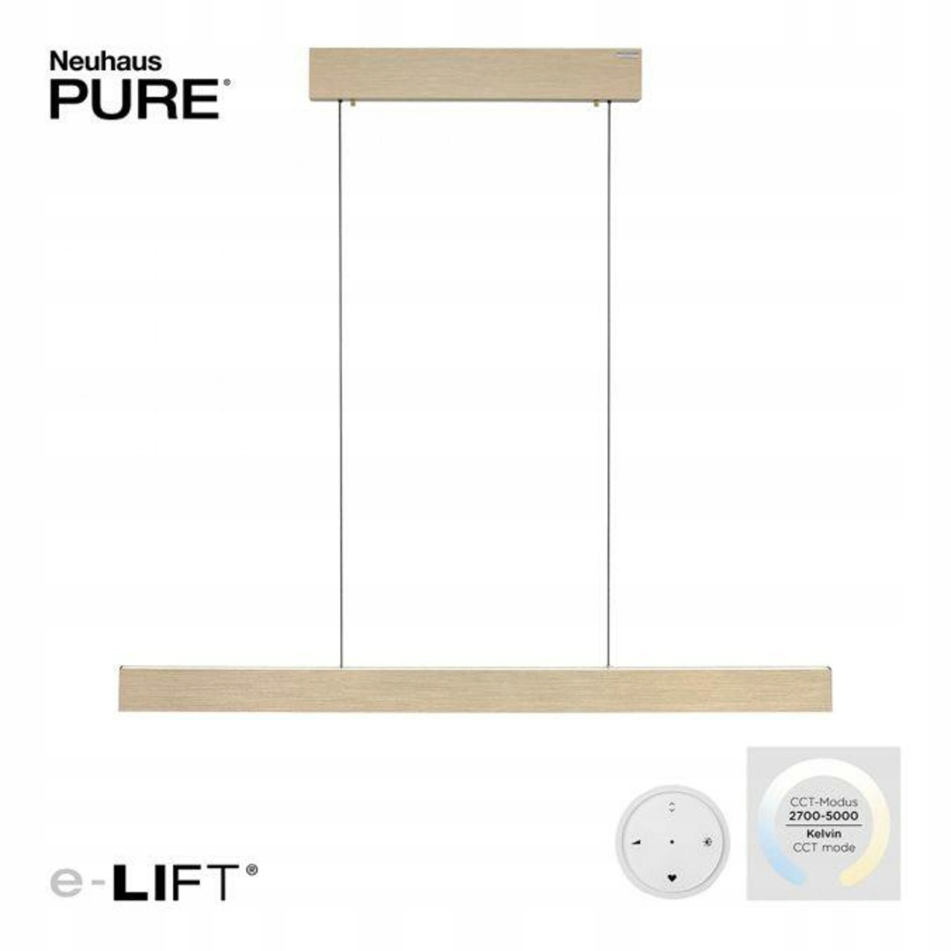 Led závesné svietidlo Pure-e-motion mosadz, e-LIFT, 2700-5000K, diaľkové ovlád