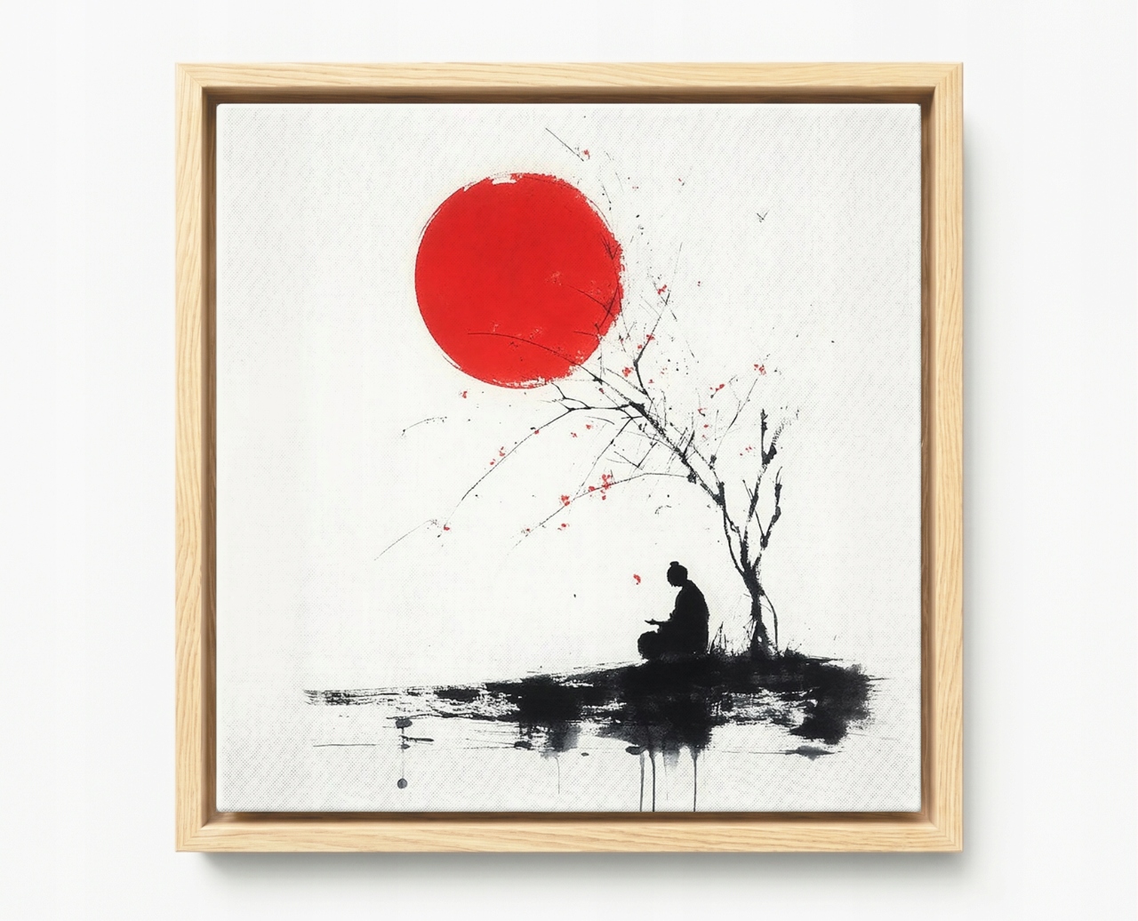Obraz Rám Americký Box Grafika Asie Japonsko Měsíc Strom Samuraj 60x60