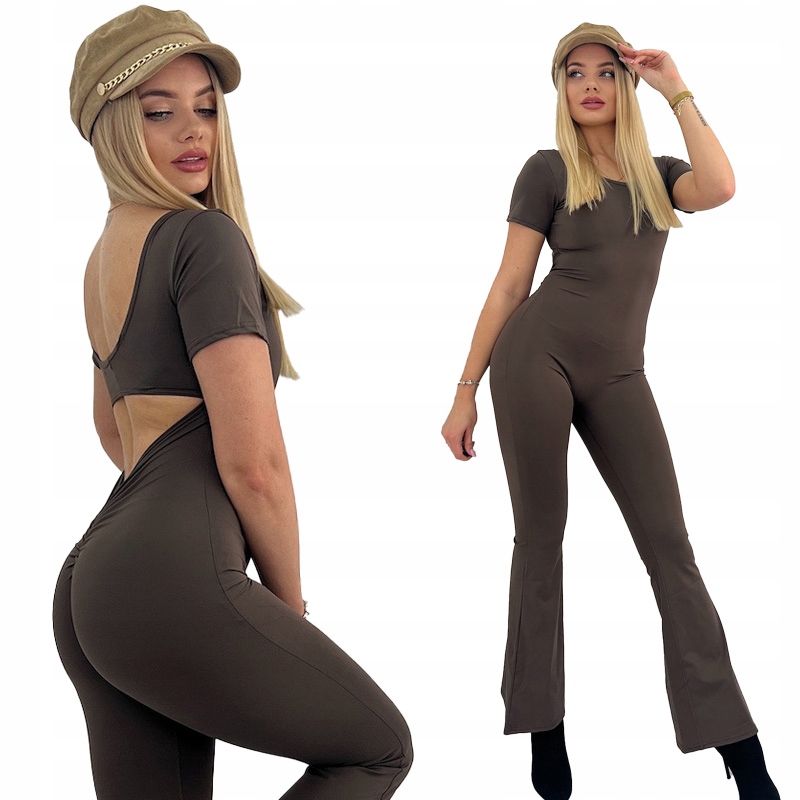 Kombinéza push up zvony krátký rukáv čokoláda modelující velikost M/L