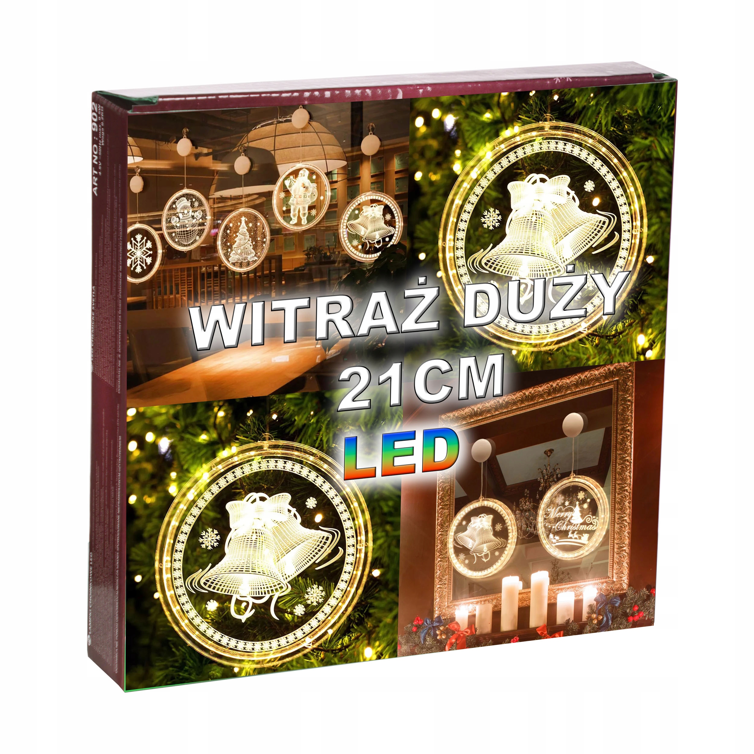 MEGA WITRAŻ 3D LAMPKI WISZĄCY LED OZDOBA 21CM różne