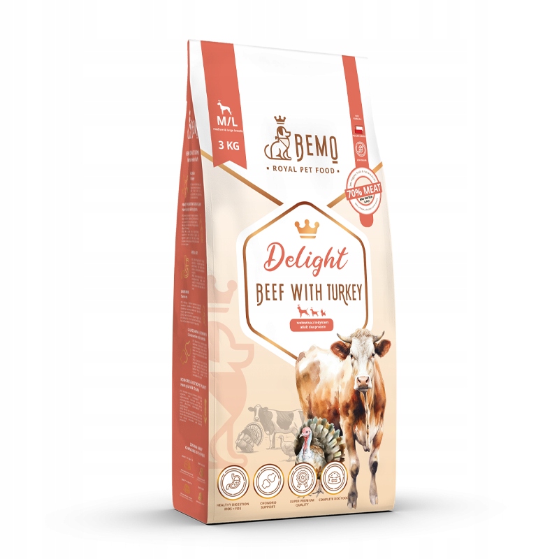 Levně Krmivo pro psy s krůtím hovězím masem Bemo Delight 3 kg suché, malé a střední