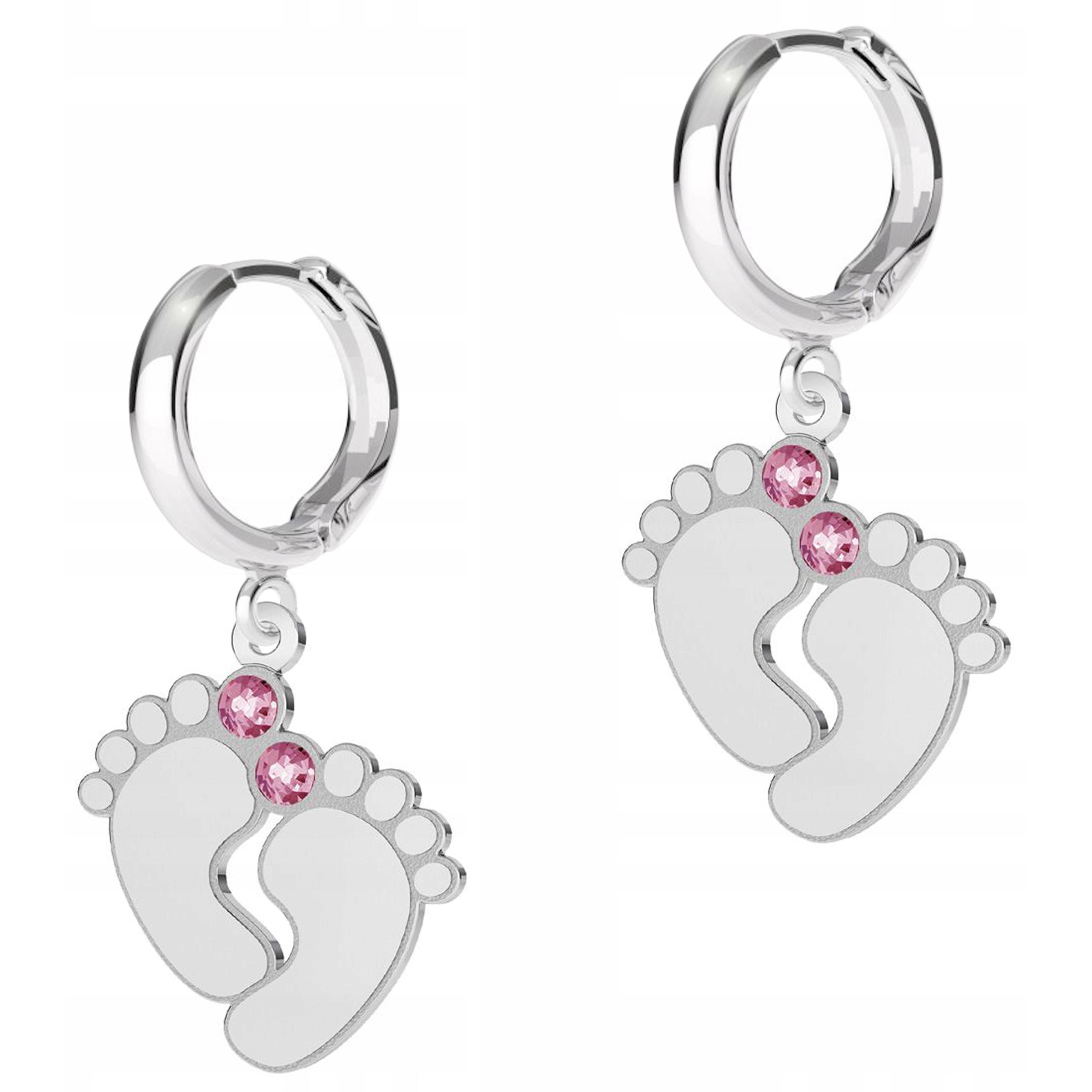 Stříbrné Náušnice Nohy Dětské Červená Zirkon Stříbro 925