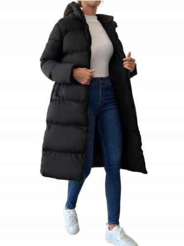 Černá Péřová Bunda Na Zip S Kapucí S Kapucí