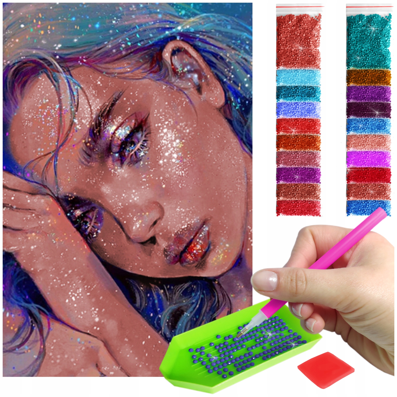 Portrét Výšivka Diamond diamond malba mozaika dívka žena 60x40cm