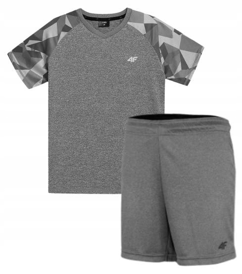 Zestaw sportowy 4F strój na Wf trening koszulka, spodenki szary 122