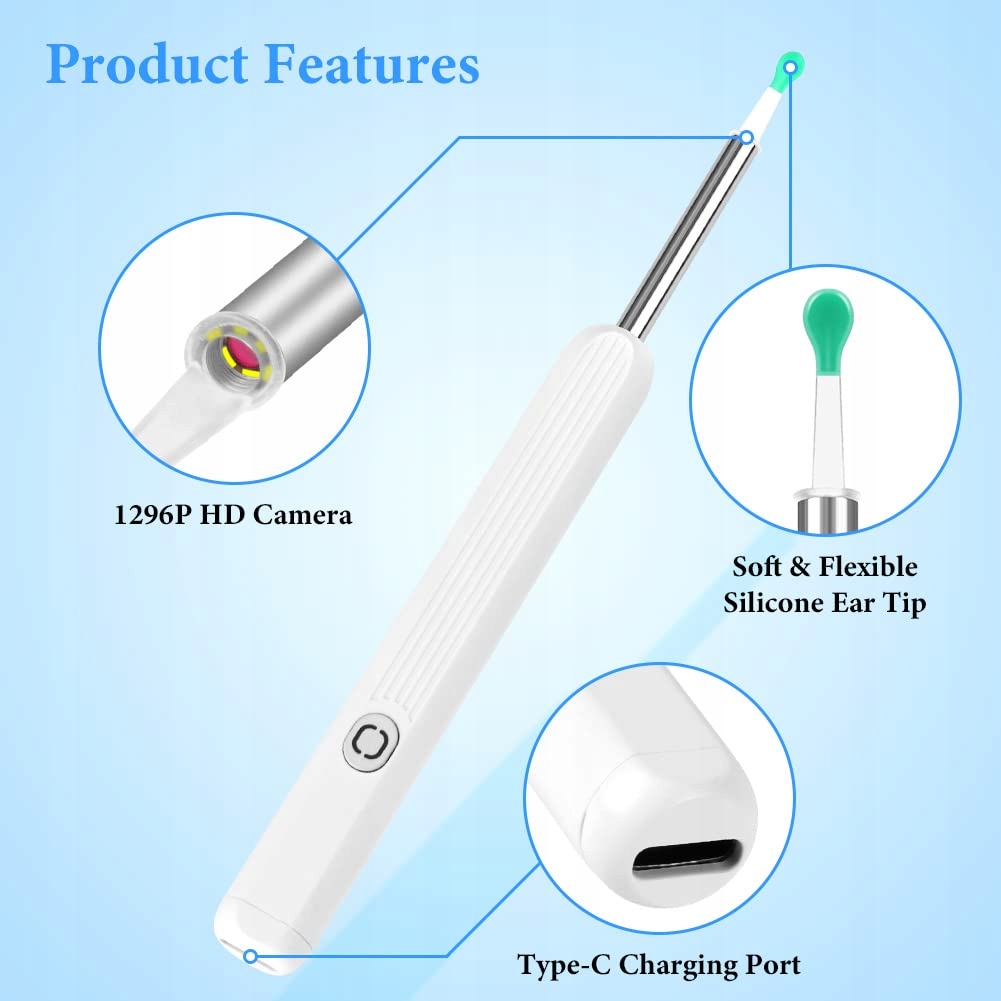ACWOO Kamera Do Czyszczenia Uszu IP67 Wodoodporna Z WiFi i 6 LED — miniatura 3