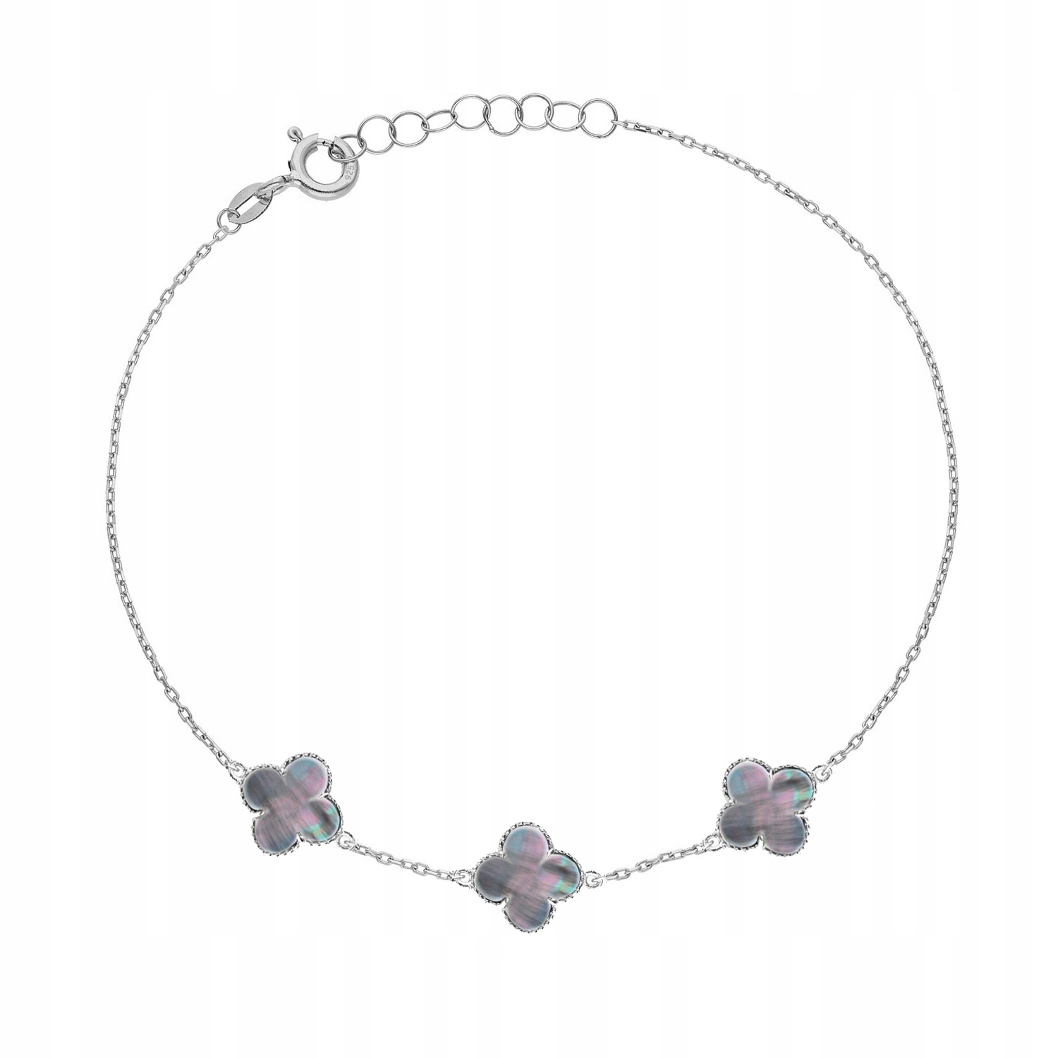 stříbrný náramek s jetelem, perleťová hmota, PR.925 19 Cm