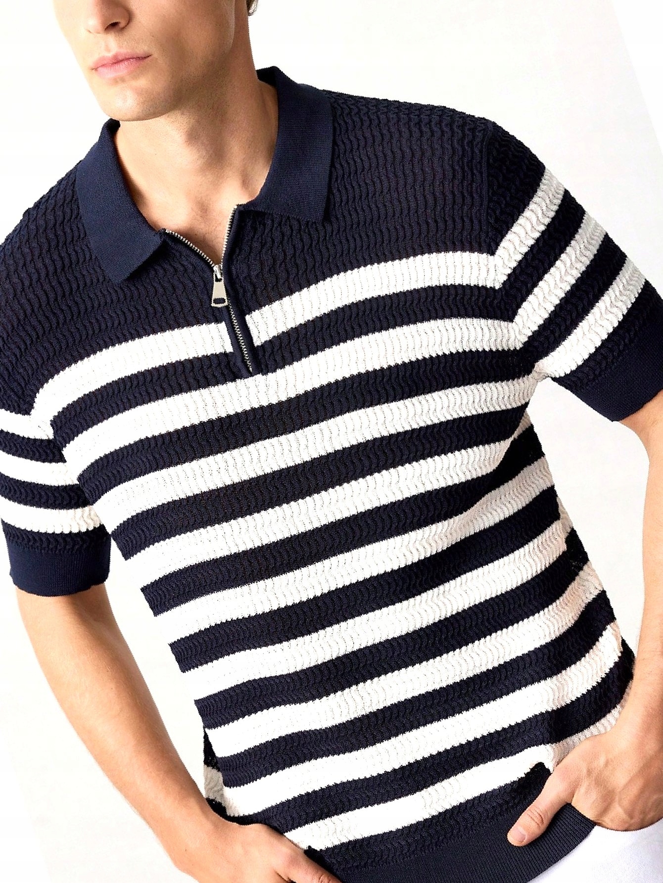 Pánský svetr s pruhy Polo s krátkým rukávem Casual Ontre L 40