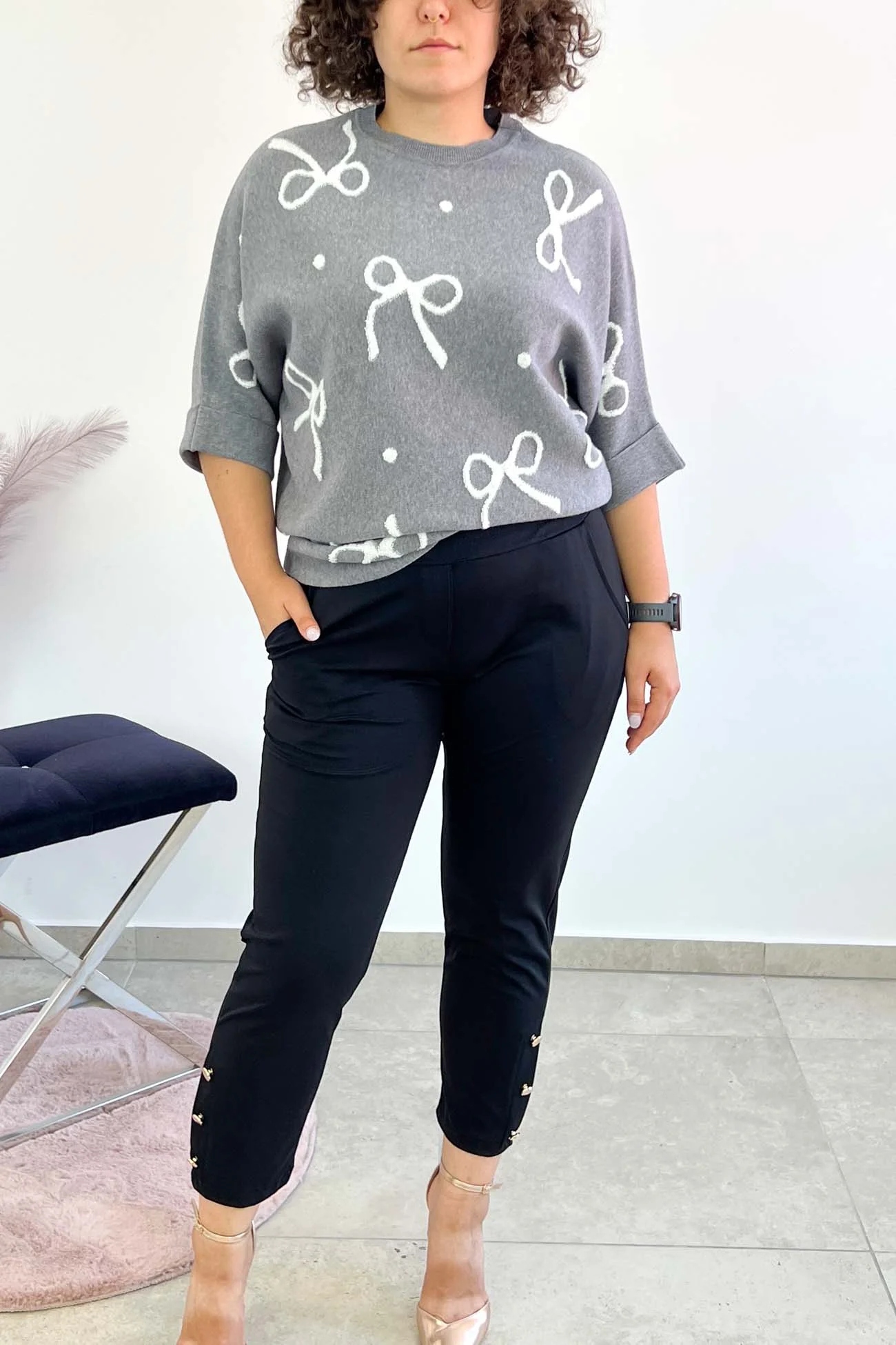 Elegantní dámské kalhoty s knoflíky, černé, Uni