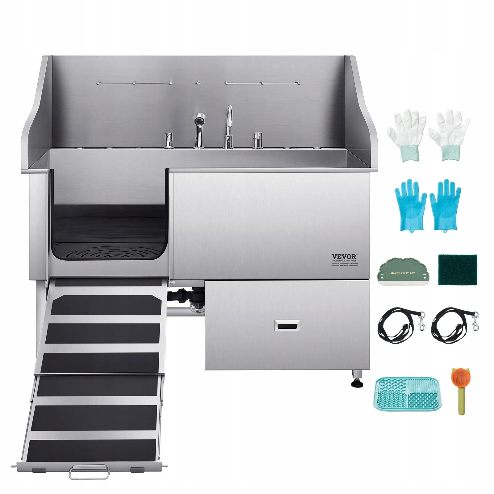 Vana pro stříhání psů 155 cm, ocel protiskluzová rampa šuplík baterie, levé dveře