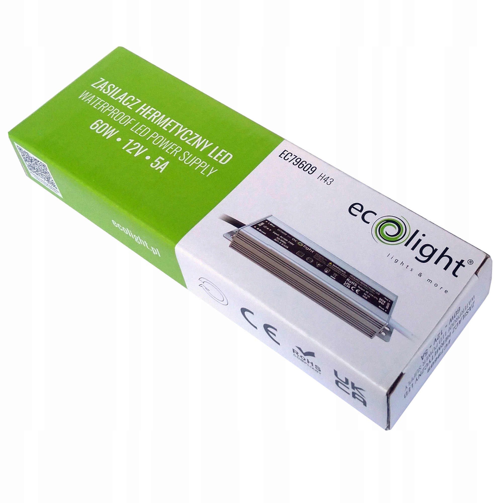 ZASILACZ WODOODPORNY IP67 HERMETYCZNY LED 12V 60W ALU Marka Ecolight