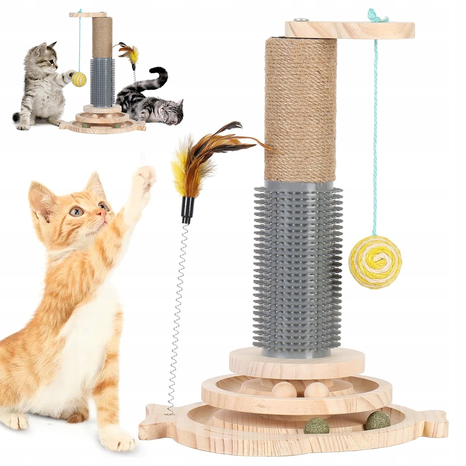 Levně 40*29 CM Dřevěné Škrabadlo Pro Kočky Multifunkční S Zvonečkem