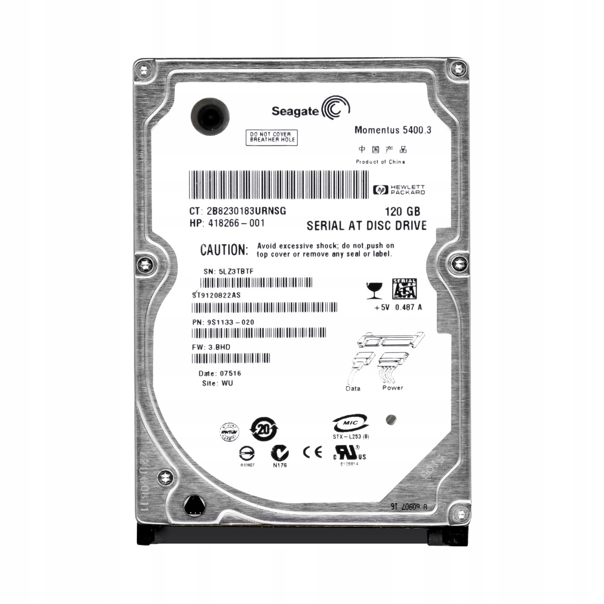 Hp 418266-001 120GB 5.4K 8MB Sata 2.5' ST9120822AS