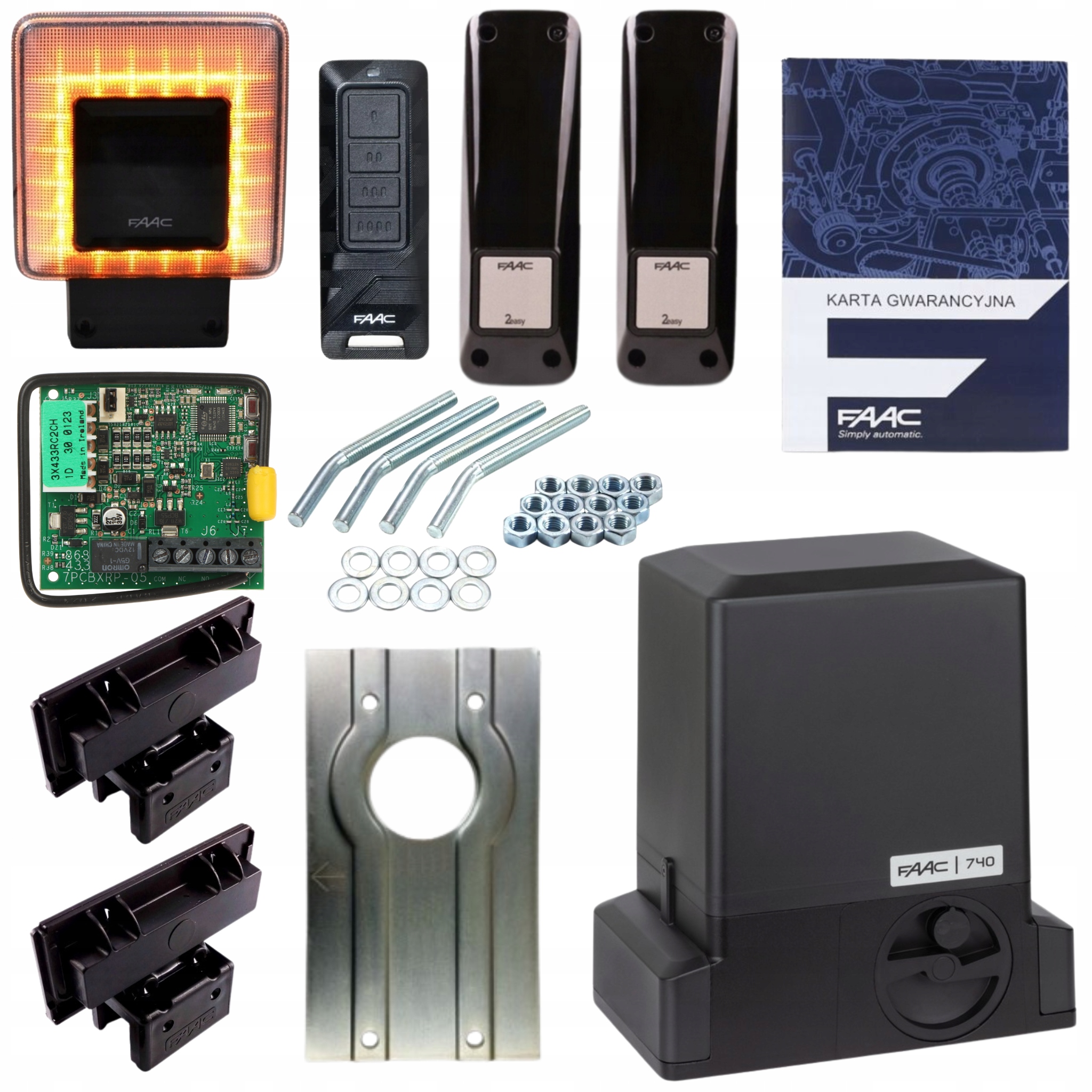 Zestaw Napęd Siłownik Do Bramy przesuwnej 500KG Faac 740 1XPilot Foto Lampa