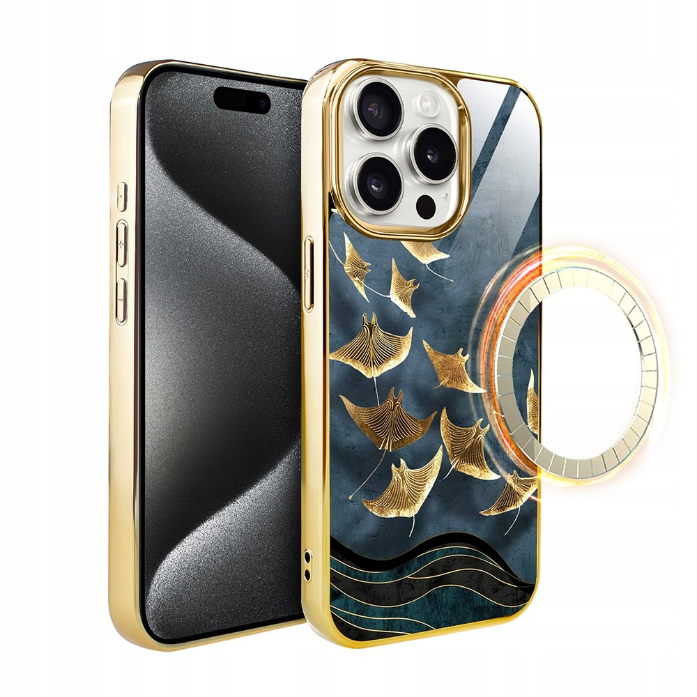 Etui iPhone 15 Pro Max Ibizu Elite Glass z MagSafe, Lot płaszczek, złote