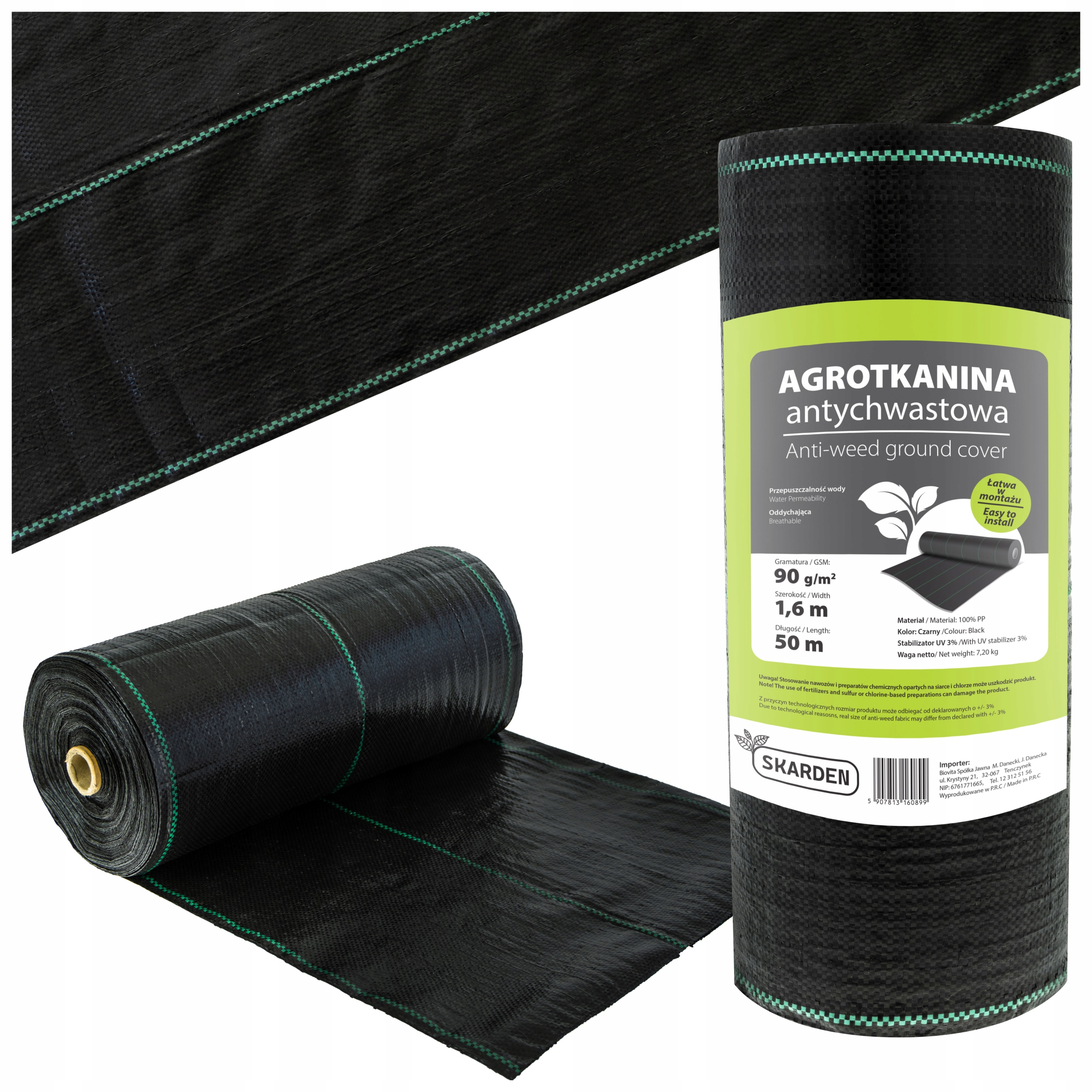 Agrotkanina Ogrodowa Antychwastowa, Mata ściółkująca 90g/m2 1,6x50 m UV3%