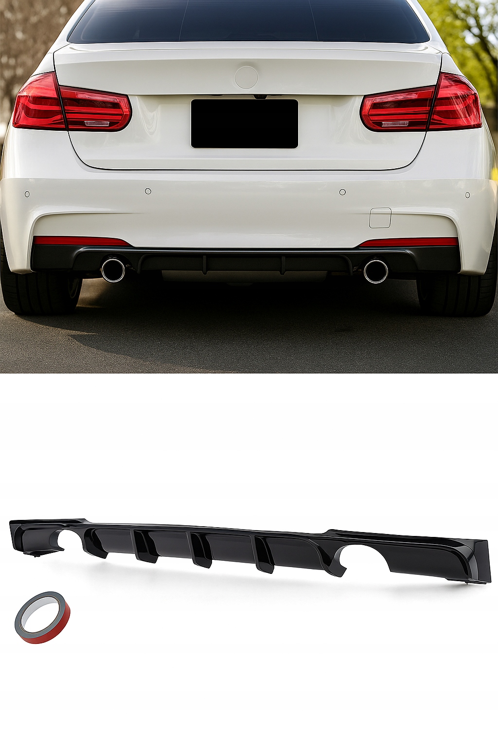 Zadní Difuzér Nárazníku F30 F31 M-paket 335 Performance Černý Lesk