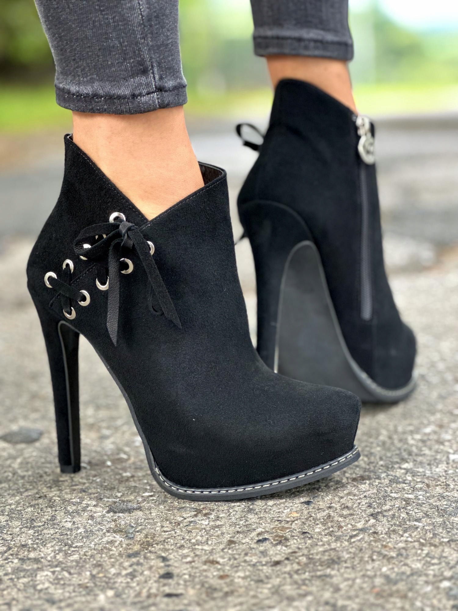 Czarne botki damskie skórzane Oleksy R39