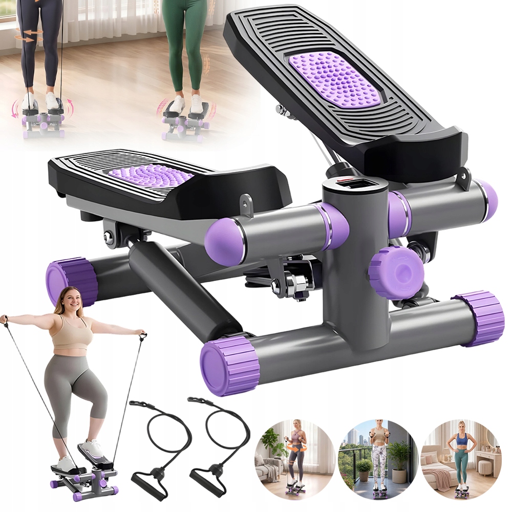 Stepper Steper Jednoduchý S Posilovacími Lany, LCD Počítadlo, Regulace Fitness