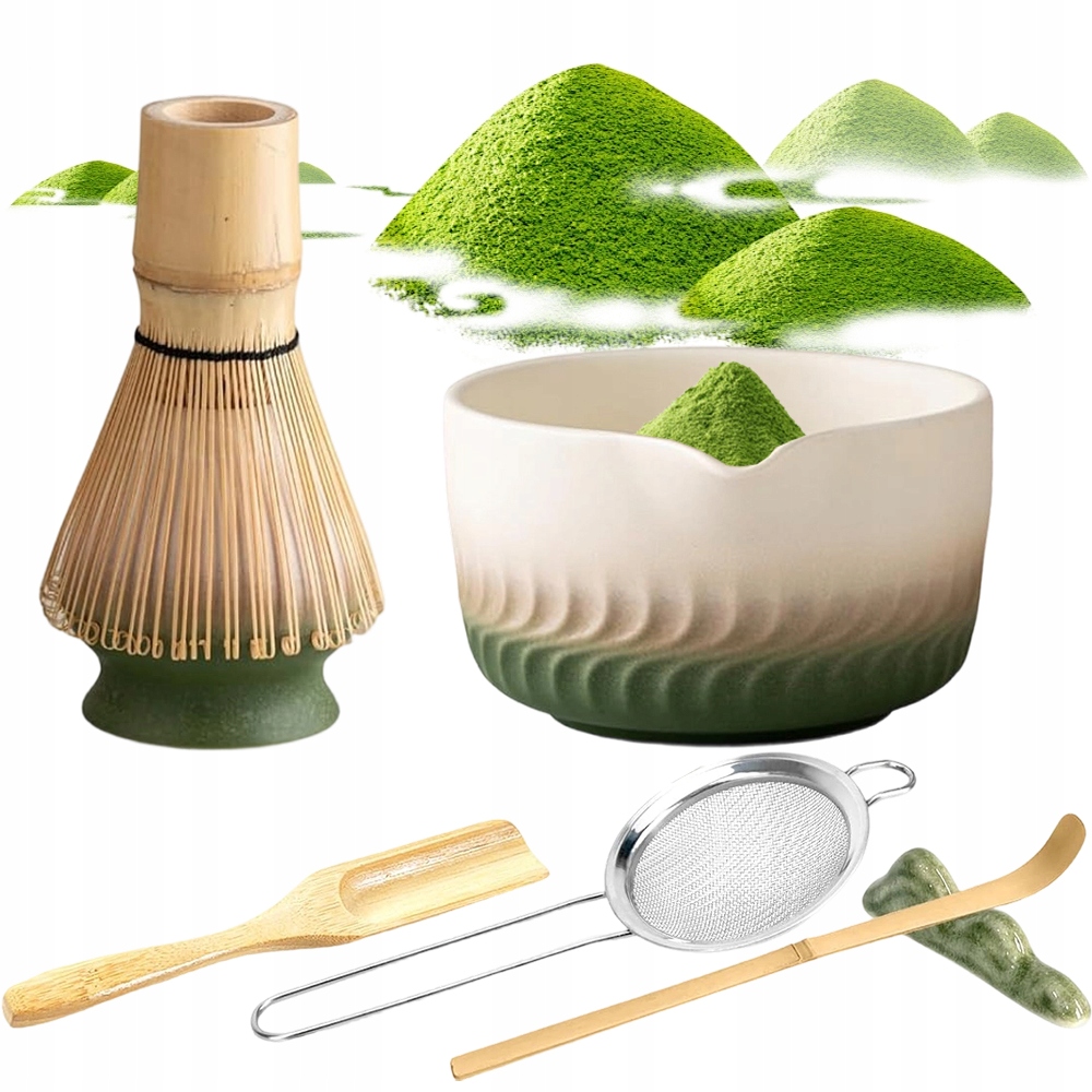 Levně Japonská dárková sada Matcha 7 prvků s čarou a metlou dárek