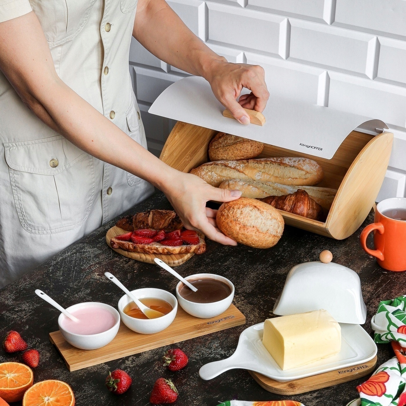 BAMBUSOWY CHLEBAK BIAŁY MAT nowoczesny POJEMNIK NA PIECZYWO Konighoffer Marka Konighoffer