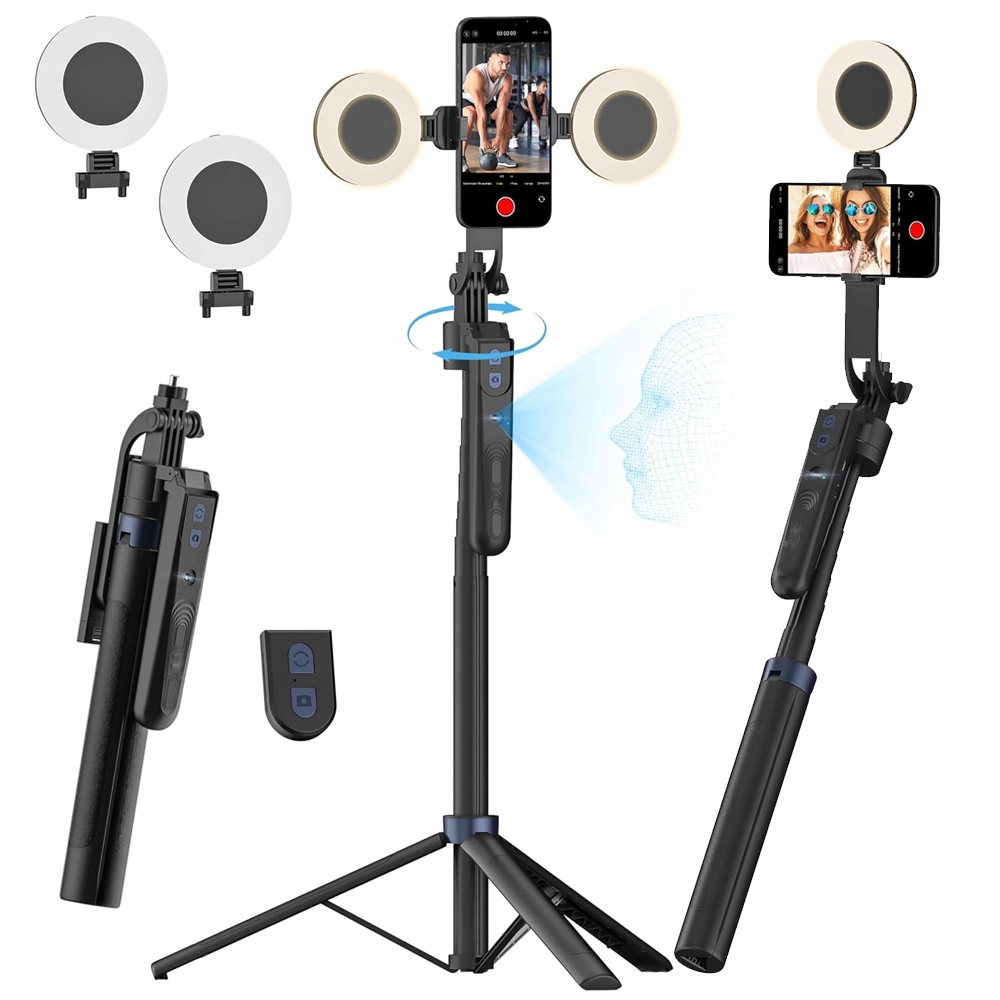 Gimbal pro telefon a chytrý telefon stabilizátor černý 360° Nastavitelný 32-180 cm