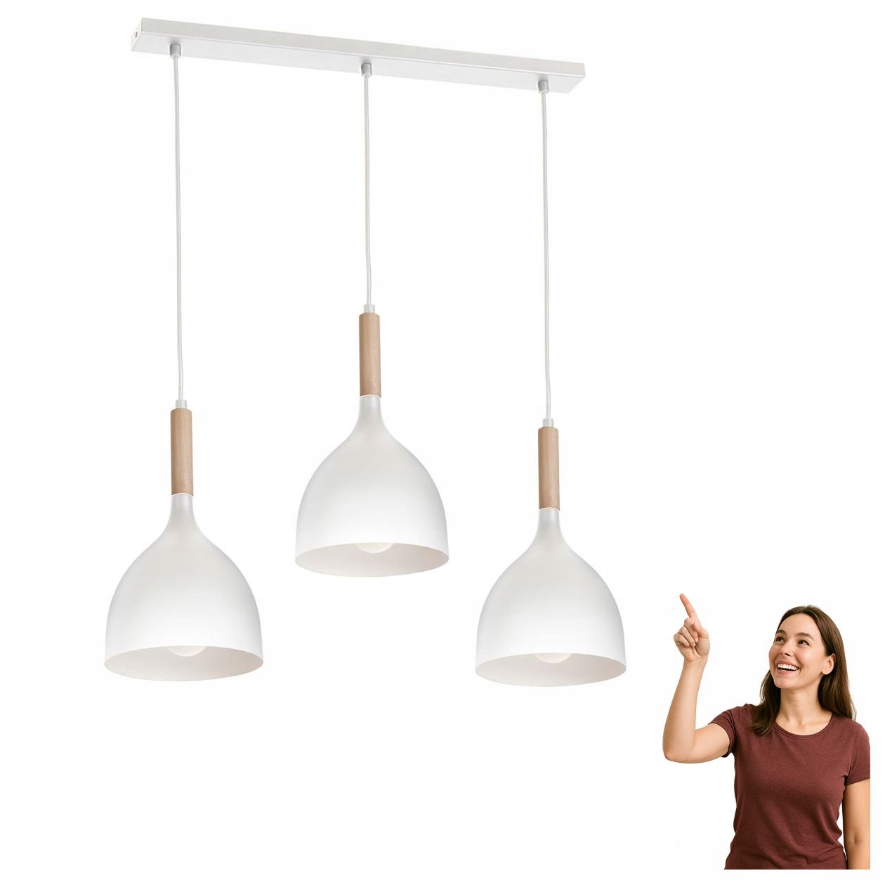 Bílá trojitá závěsná lampa na liště Noak Wood 1196 Luminex