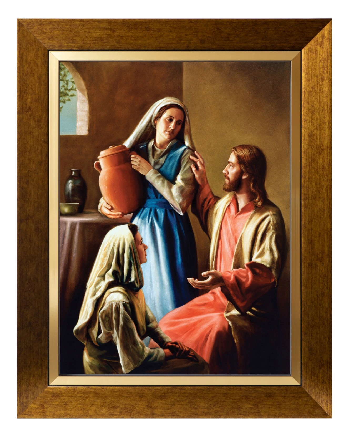 Ježíš Marie Svatá Marta Obraz Na Plátně Ve Zlatém Zdobeném Rámu 30X40