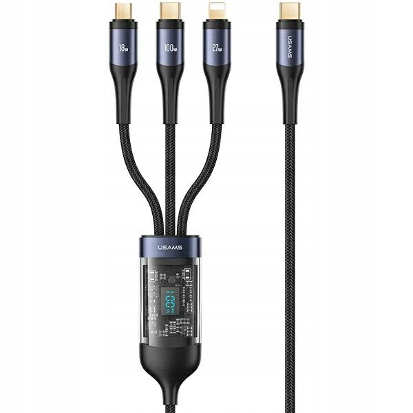 Usams Kabel 3w1 U83 100W 1,2m z wyświetlaczem Pd Lightning/microUSB/USB-C