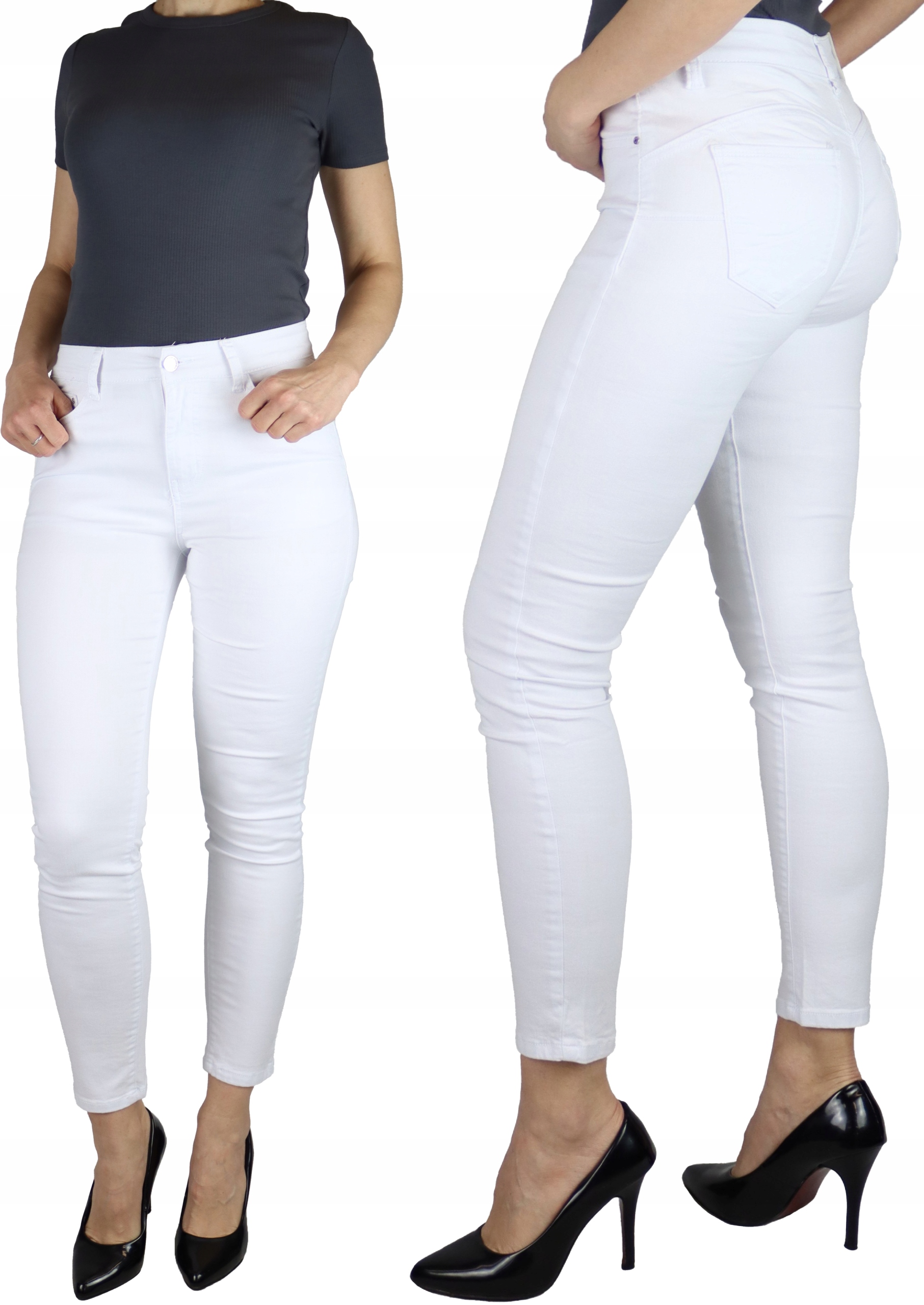 Spodnie jeans damskie modelujące białe rozm. 46
