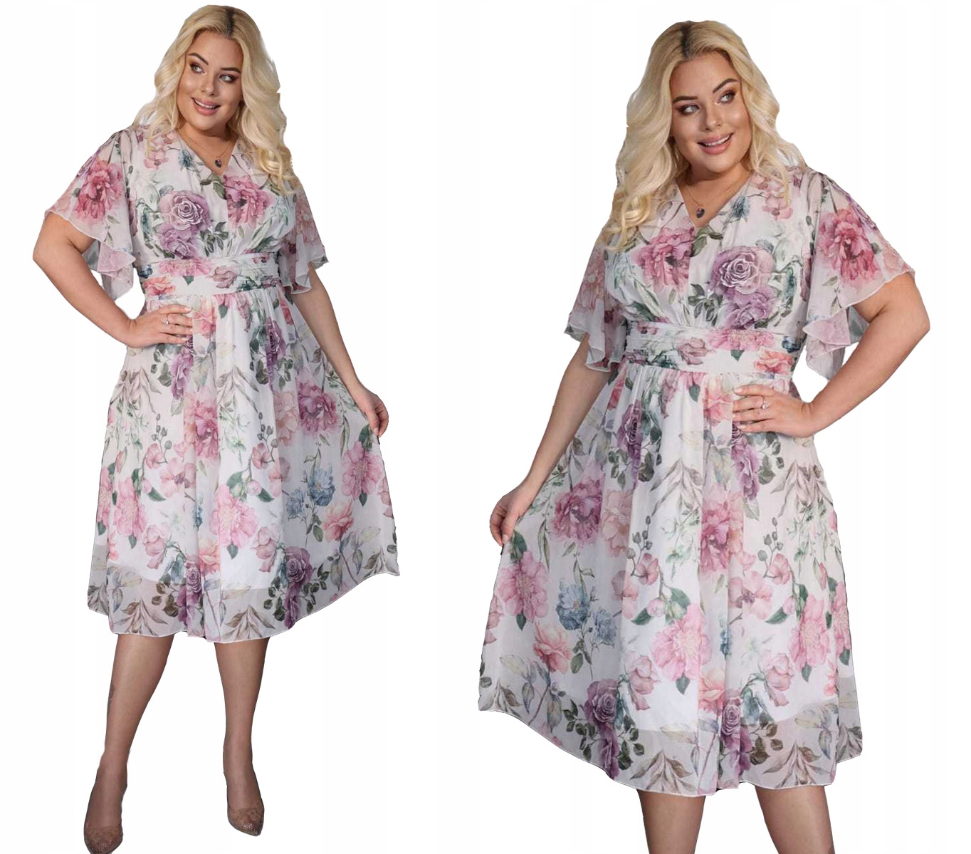 

Sukienka elegancka midi kwiaty wesele komunia P